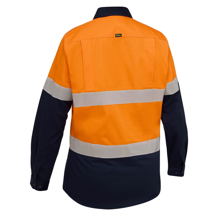 Bisley BL6495T Womens Taped Hi Vis Ripstop Vented Shirt, orange/ navy rear view