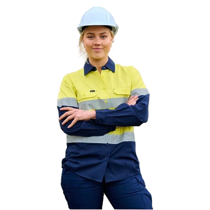 Bisley BL6495T Womens Taped Hi Vis Ripstop Vented Shirt, model view, lifestyle view