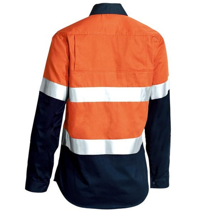 Bisley BL6696T Womens 3M Taped HiVis Cool Lightweight Shirt, orange/navy, rear view