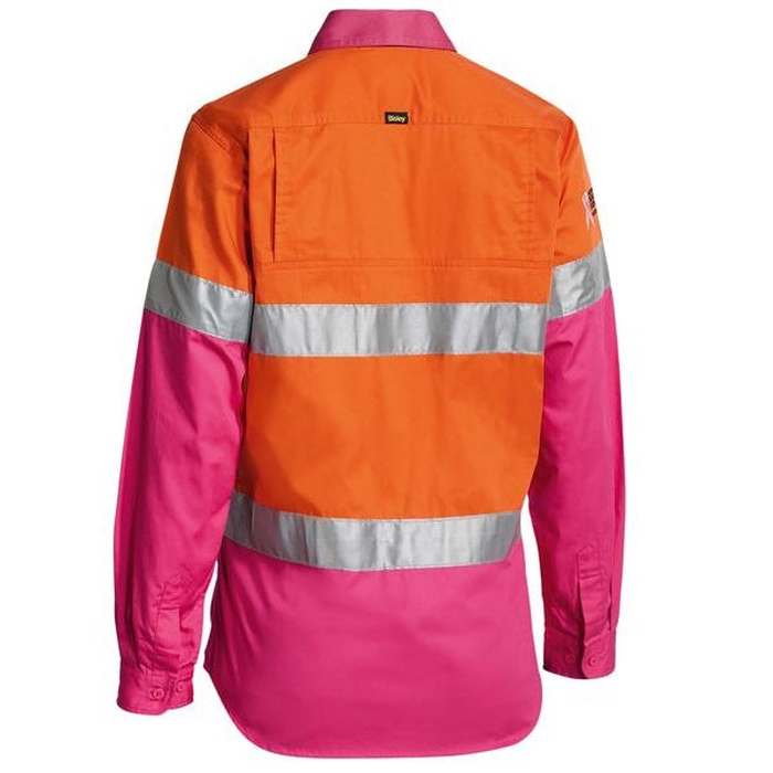 Bisley BL6696T Womens 3M Taped HiVis Cool Lightweight Shirt, orange/pink, rear view