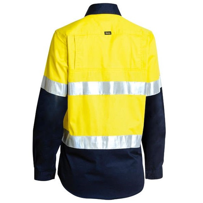 Yellow/navy, rear view, Bisley BL6696T Womens 3M Taped HiVis Cool Lightweight Shirt