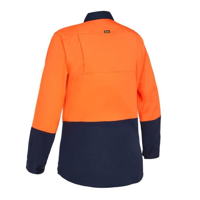 Bisley BL6895 Womens Cool Lightweight Hi Vis Drill Shirt, orange/navy, rear view