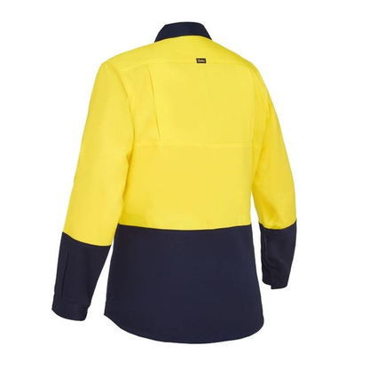 Bisley BL6895 Womens Cool Lightweight Hi Vis Drill Shirt, yellow/navy, rear view