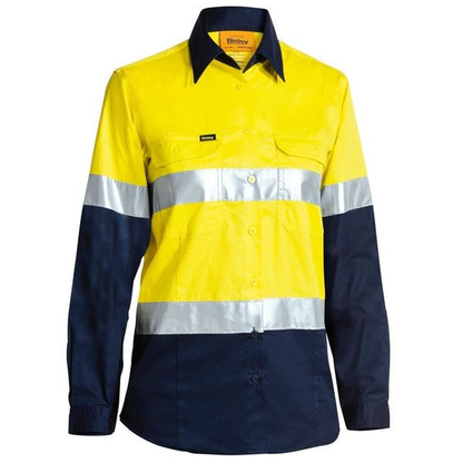 Bisley BL6896 Ladies HiVis Cool Lightweight Shirt With Tape, yellow/navy, rear view