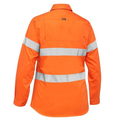 Bisley BL6897 Womens Taped HiVis Cool Lightweight Drill Shirt, rear view, orange
