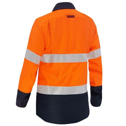 Bisley BL8338T Apex 160 Womens Taped HiVis FR Ripstop Vented Shirt, rear view, orange/navy