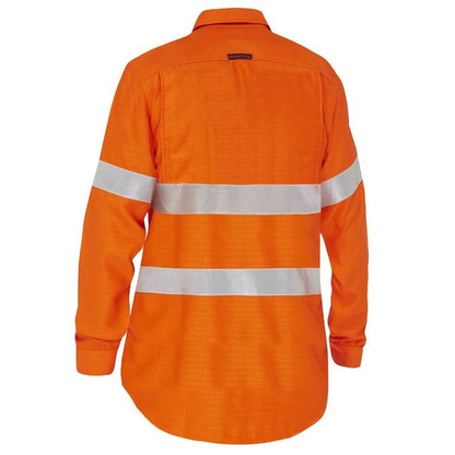 Bisley BL8339T Apex 160 Womens Taped HiVis FR Ripstop Vented Shirt, orange, rear view