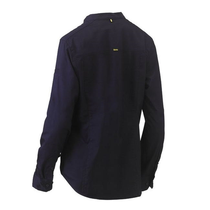 Navy, Bisley BLC6063 Womens Stretch V-Neck Closed Front Shirt, rear view