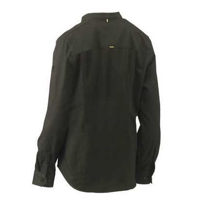 Olive green, rear view, Bisley BLC6063 Womens Stretch V-Neck Closed Front Shirt