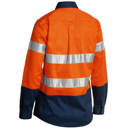 Bisley BLT6456 2-Tone Womens HiVis Drill 3M Reflective Tape Long Sleeve Shirt, navy/blue, rear view