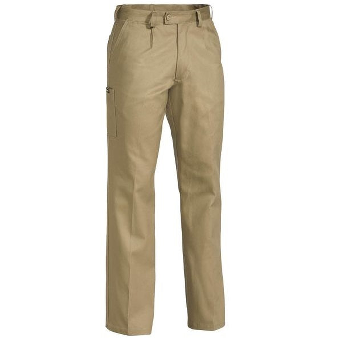 Khaki, trades workwear, premium fabric, Bisley BP6007 Mens Original Cotton Drill Work Pants Front view