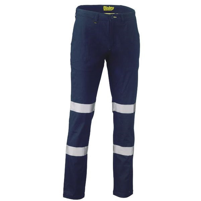 Navy, mens, midrise, comfortable, Bisley BP6008T Taped Biomotion Stretch Cotton Drill Work Pants, front view