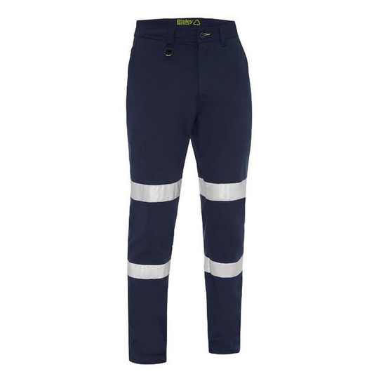 Mens Navy blue, tapered leg, tradtional fit, multiple pockets, Bisley BP6088T Taped Biomotion Recycled Pants, front view