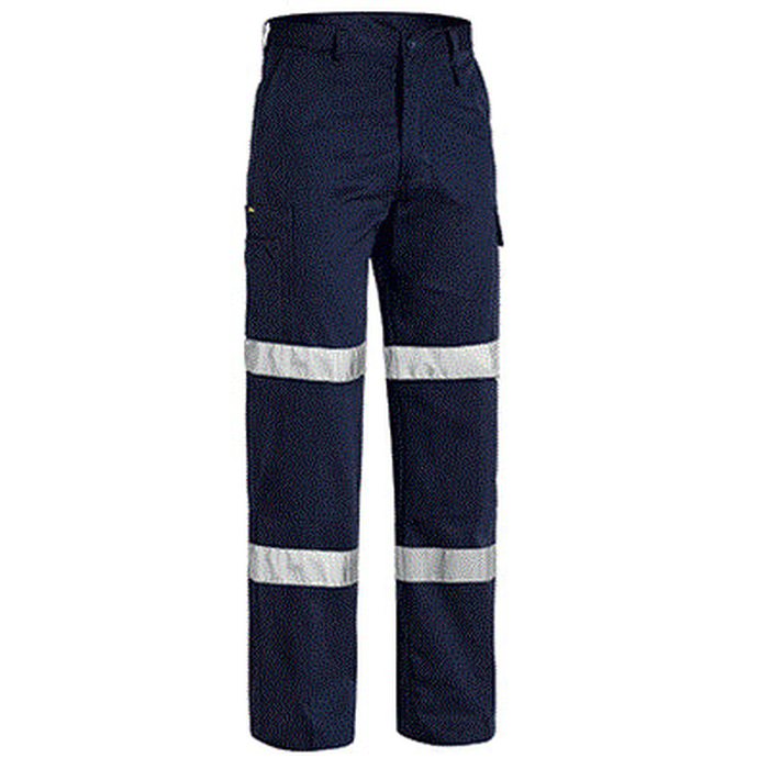 Navy blue high-visibility pre shrunk drill, Bisley BP6999T 3M Biomotion Double Taped Cool Lightweight Utility Pants, front view