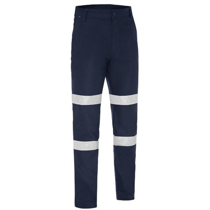 Navy blue, hi visability reflective tape, modern fit, flame resistant, Bisley BP8580T Apex 240 Biomotion Taped FR Ripstop Pants, front view