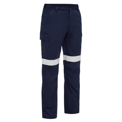 Bisley BPC6126T Taped Industrial Cool Lightweight Cargo Pants, navy, reflective tape, front view