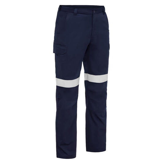 Bisley BPC6126T Taped Industrial Cool Lightweight Cargo Pants, navy, reflective tape, front view