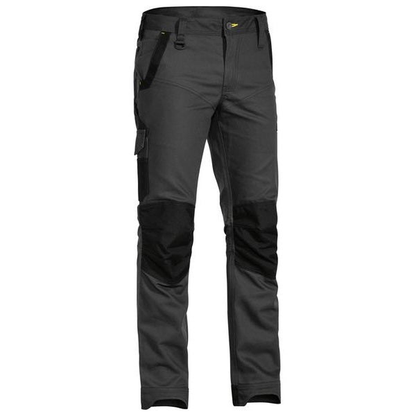 Charcoal, durable, tradie pants with multiple pockets Bisley BPC6130 Flex and Move Stretch Pants, front view