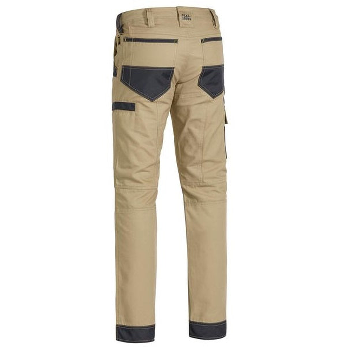 Khaki with black pocket detail, rear view, Bisley BPC6130 Flex and Move Stretch Pants