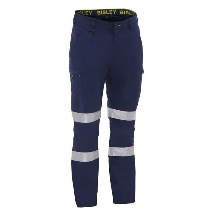 Bisley BPC6152T X Airflow™ Taped Stretch Ripstop Lightweight Cargo Pants, navy, front view, reflective tape