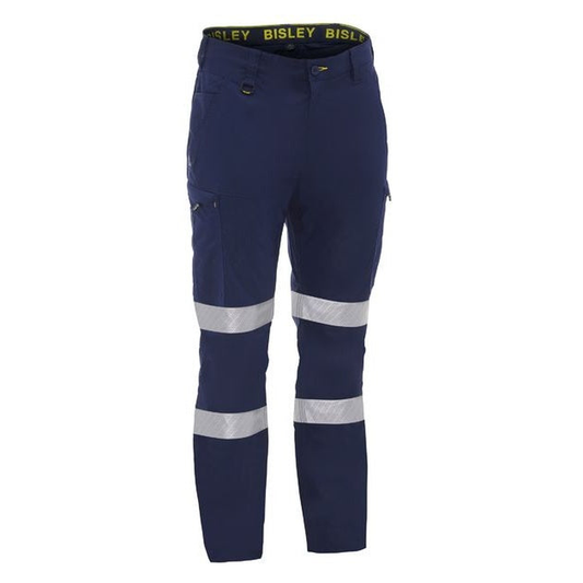 Bisley BPC6152T X Airflow™ Taped Stretch Ripstop Lightweight Cargo Pants, navy, front view, reflective tape