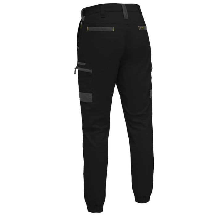 Bisley BPC6237 Flx & Move™ Elastic Waist Cargo Cuffed Pants, black, rear view