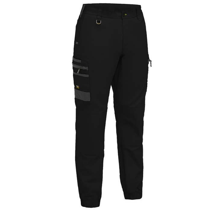 Bisley BPC6237 Flx & Move™ Elastic Waist Cargo Cuffed Pants, easy care, black, front view