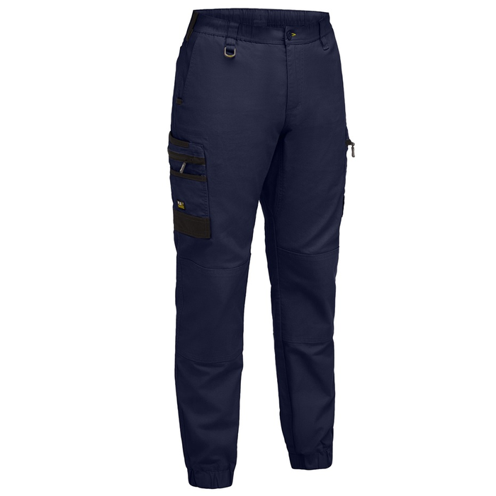 Mens navy, tradie, worksite, Bisley BPC6237 Flx & Move™ Elastic Waist Cargo Cuffed Pants, front view