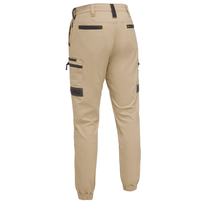 Bisley BPC6237 Flx & Move™ Elastic Waist Cargo Cuffed Pants, stone, rear view