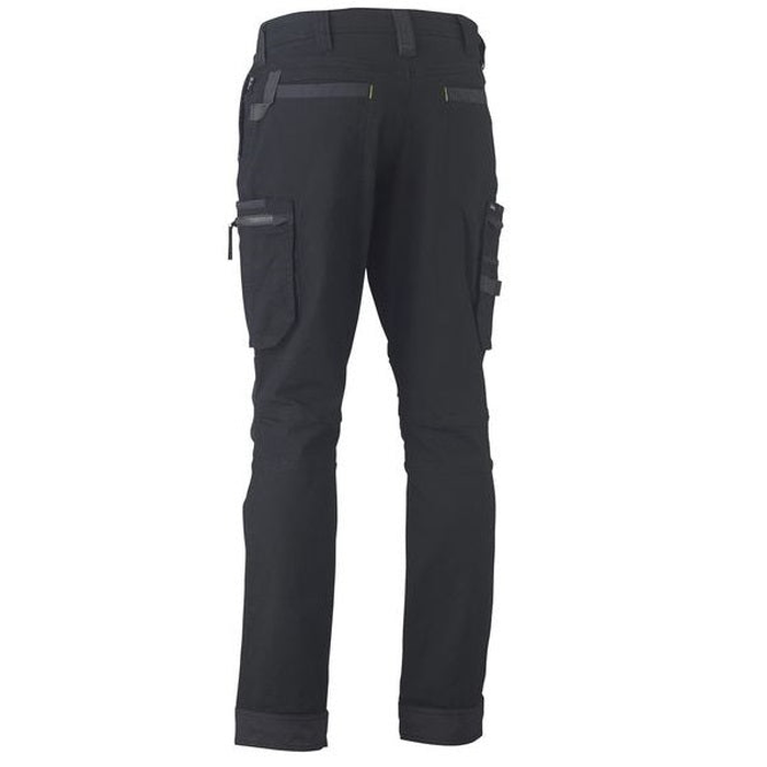 Black, rear view, Bisley BPC6330 Flex and Move Stretch Utility Zip Cargo Pants
