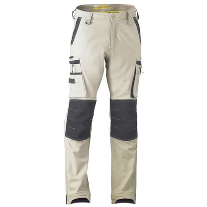 Bisley BPC6330 Flex and Move Stretch Utility Zip Cargo Pants, stone coloured, knee patches, front view