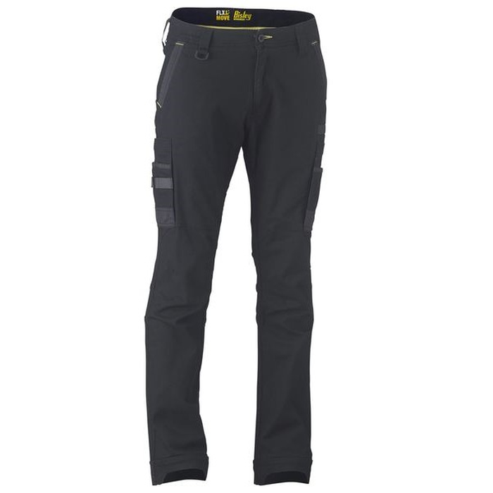 Classic black, modern fit, durable, front view, Bisley BPC6331 Flex and Move Stretch Cargo Pants