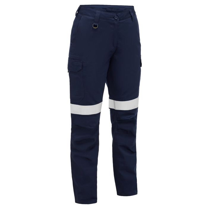 Bisley BPCL6126T Womens Taped Industrial Lightweight Cargo Pants, navy, curved weight, reflective tape