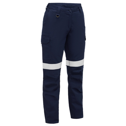 Bisley BPCL6126T Womens Taped Industrial Lightweight Cargo Pants, navy, curved weight, reflective tape