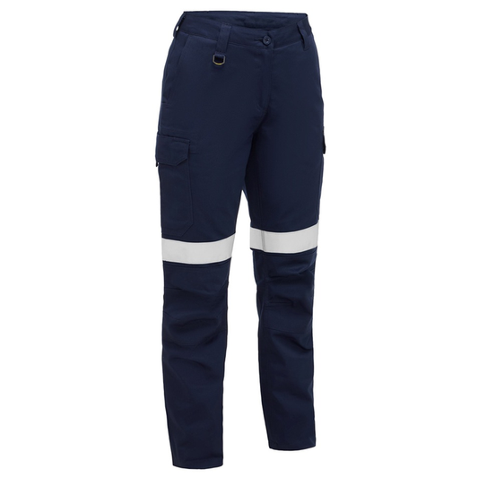 Bisley BPCL6126T Womens Taped Industrial Lightweight Cargo Pants, navy, curved weight, reflective tape