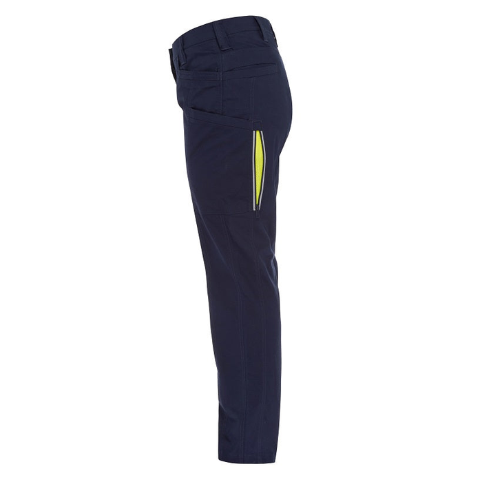 Bisley BPCL6150 Womens X Airflow™ Stretch Ripstop Vented Cargo Pants, navy with fluro yellow side detail, side view