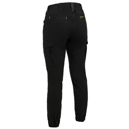 Bisley BPCL6237 Womens Flx & Move™ Elastic Waist Cargo Cuffed Pants, black, rear view