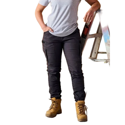 Model, lifestyle view, black, Bisley BPCL6237 Womens Flx & Move™ Elastic Waist Cargo Cuffed Pants