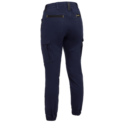 Navy blue, Bisley BPCL6237 Womens Flx & Move™ Elastic Waist Cargo Cuffed Pants, rear view