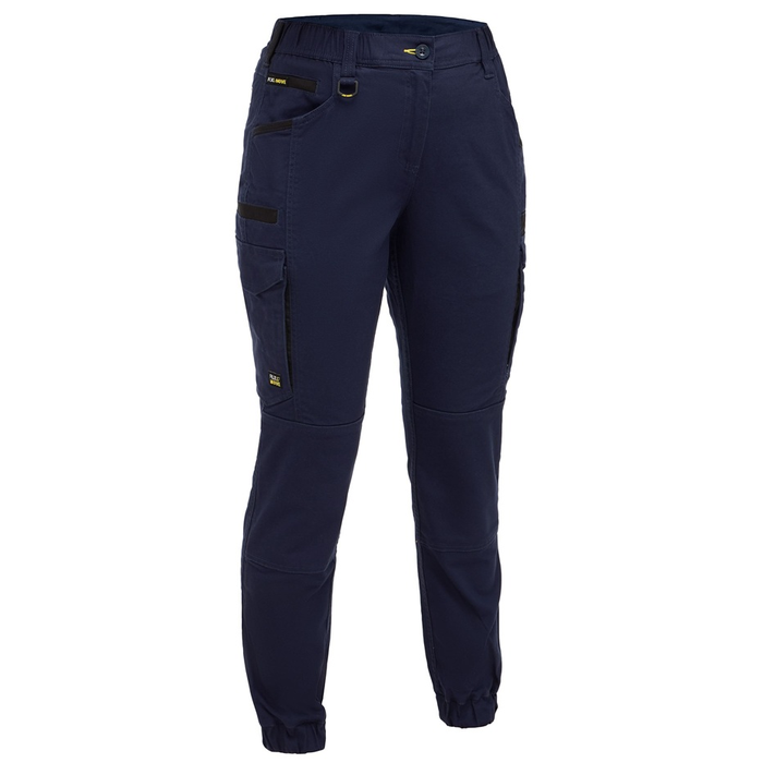 Ladies, navy blue, stretch, tradie, cargo pants, Bisley BPCL6237 Womens Flx & Move™ Elastic Waist Cargo Cuffed Pants, front view