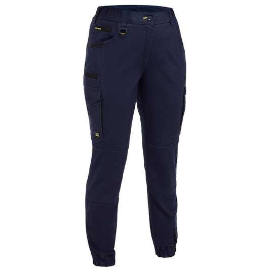 Ladies, navy blue, stretch, tradie, cargo pants, Bisley BPCL6237 Womens Flx & Move™ Elastic Waist Cargo Cuffed Pants, front view