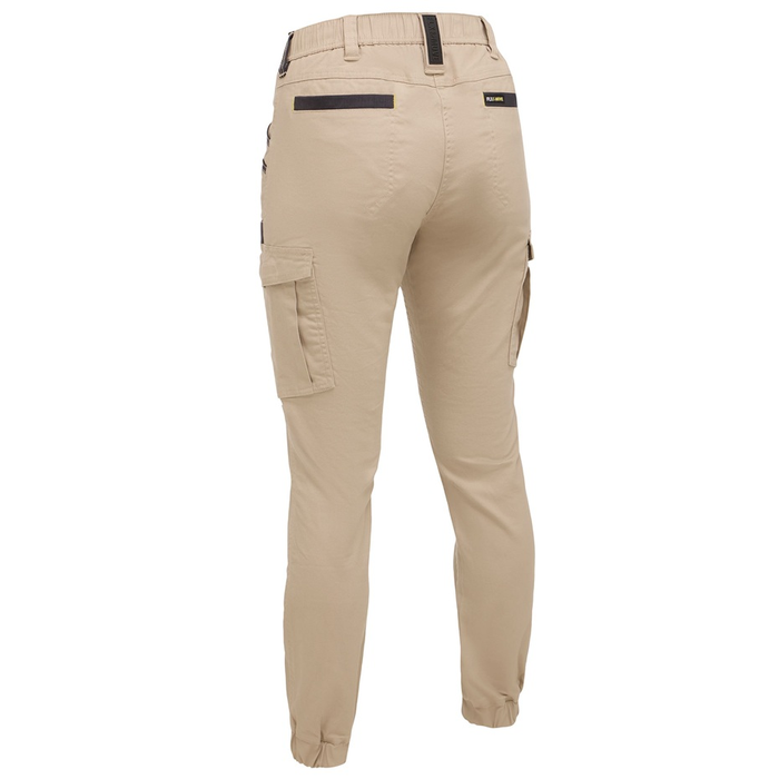 Bisley BPCL6237 Womens Flx & Move™ Elastic Waist Cargo Cuffed Pants, stone, rear view