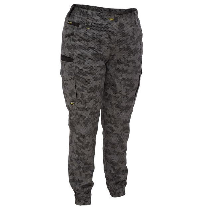 Bisley BPCL6337 Womens Flex and Move™ Stretch Cargo Pants Limited Edition, charcoal honeycomb, front view, mid rise, flattering