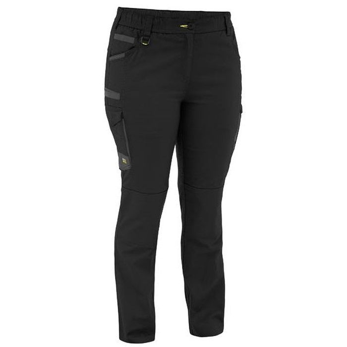 Black, classic worksite, comfortable, premium, Bisley BPCL6338 Womens FLX & Move™ Stretch Canvas Elastic Waist Cargo Pants, front view
