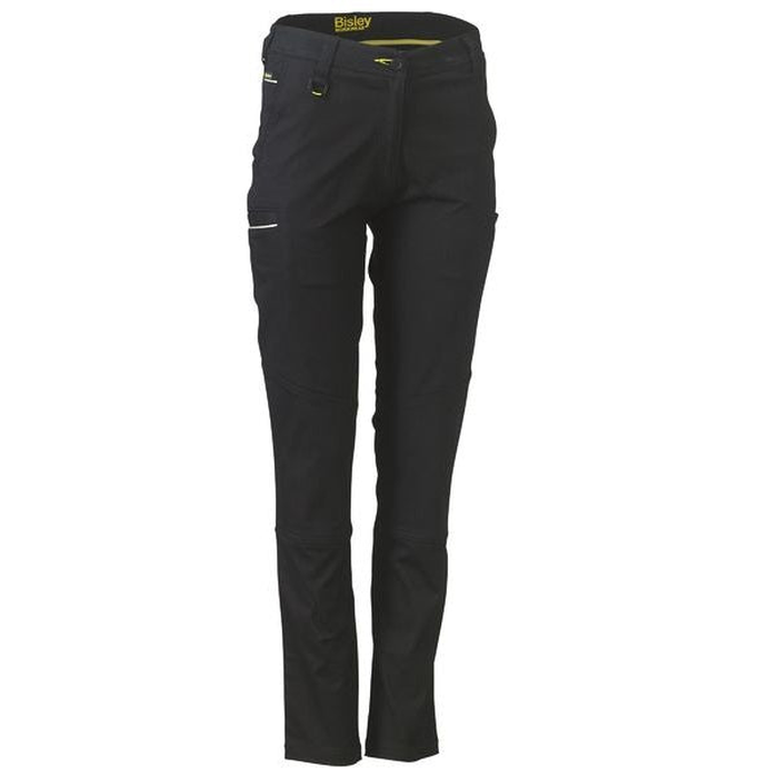 Black, flattering fit, side pockets, Bisley BPL6015 Womens Mid Rise Stretch Cotton Pants, front view