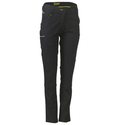 Black, flattering fit, side pockets, Bisley BPL6015 Womens Mid Rise Stretch Cotton Pants, front view