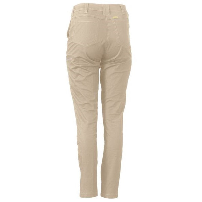 Khaki, rear view, Bisley BPL6015 Womens Mid Rise Stretch Cotton Pants