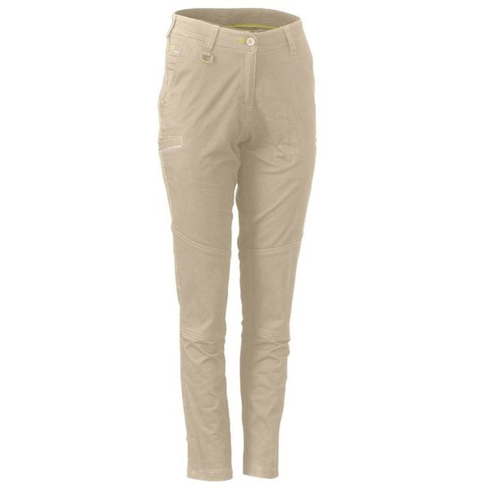 Bisley BPL6015 Womens Mid Rise Stretch Cotton Pants, khaki, front view, tapered leg