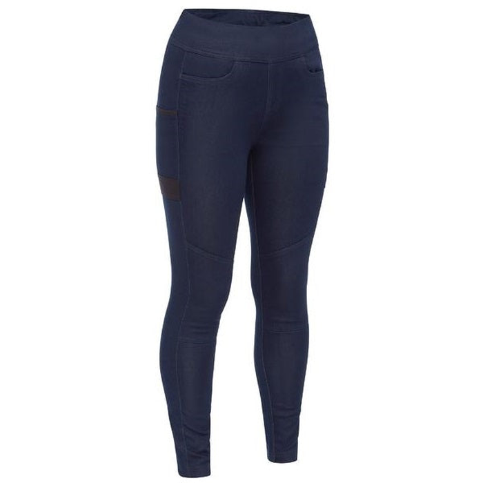 Navy denim blue, slim fit, wide waist band, flattering, Bisley BPL6026 Womens Flex and Move Jegging, front view