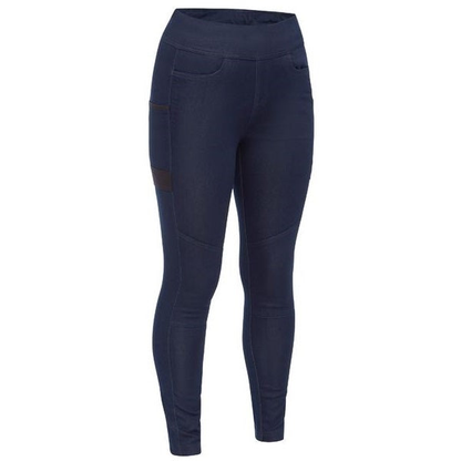 Navy denim blue, slim fit, wide waist band, flattering, Bisley BPL6026 Womens Flex and Move Jegging, front view